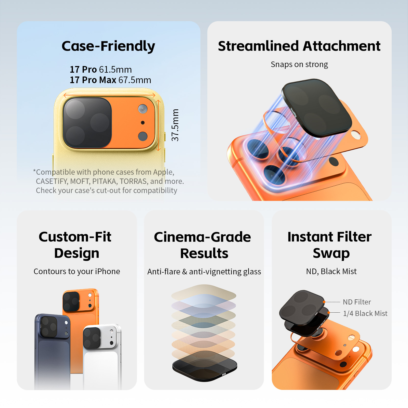 Square ND & 1/4 Black Mist Magnetic Filter Kit for iPhone 17 Pro