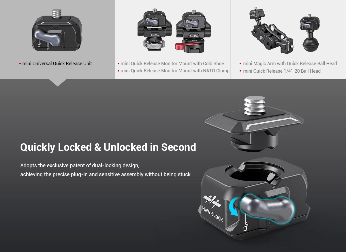 Braccio Magico SmallRig HawkLock Con Doppia Testa A Sfera - Sgancio Rapido, Regolabile 360°, Portata 5kg, Per Monitor E Luci