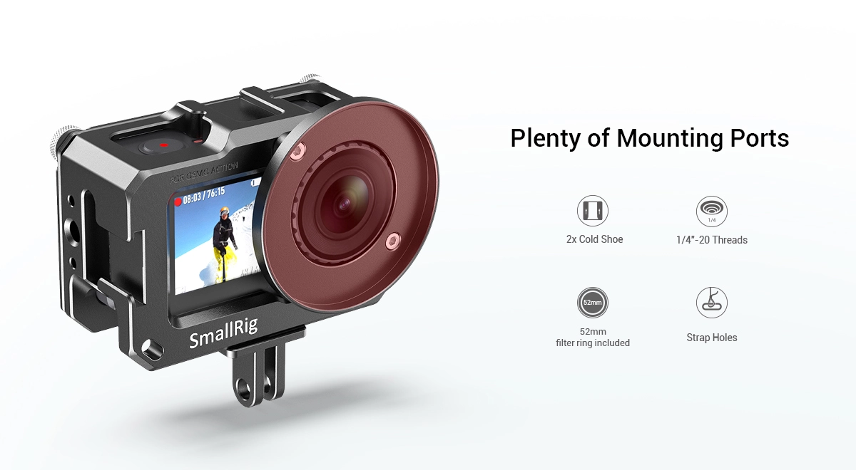 Camera Cage for DJI Osmo Action Compatible with Microphone Adapter