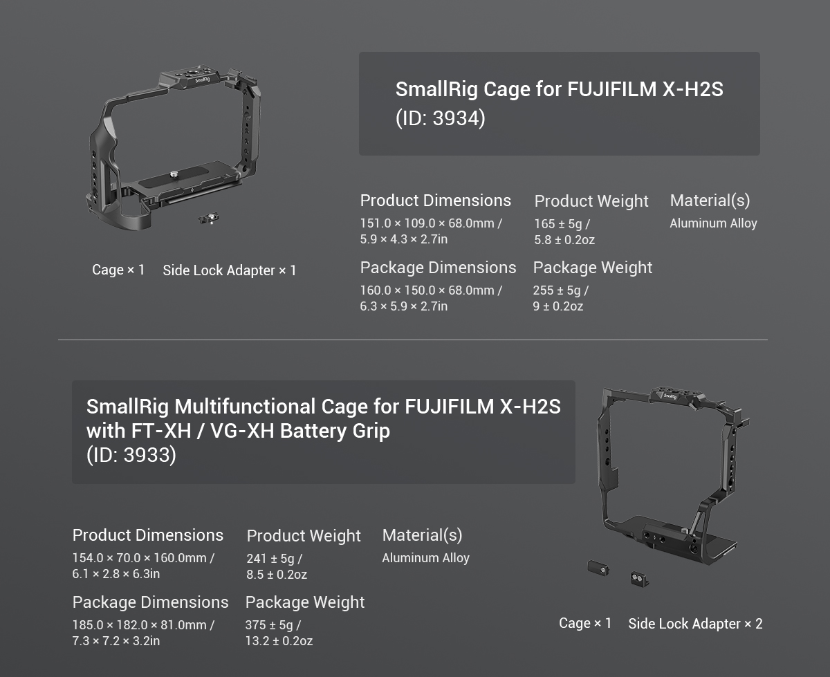 X-H2S L-Bracket | Arca-Swiss QR | DJI RS 2 Compatible