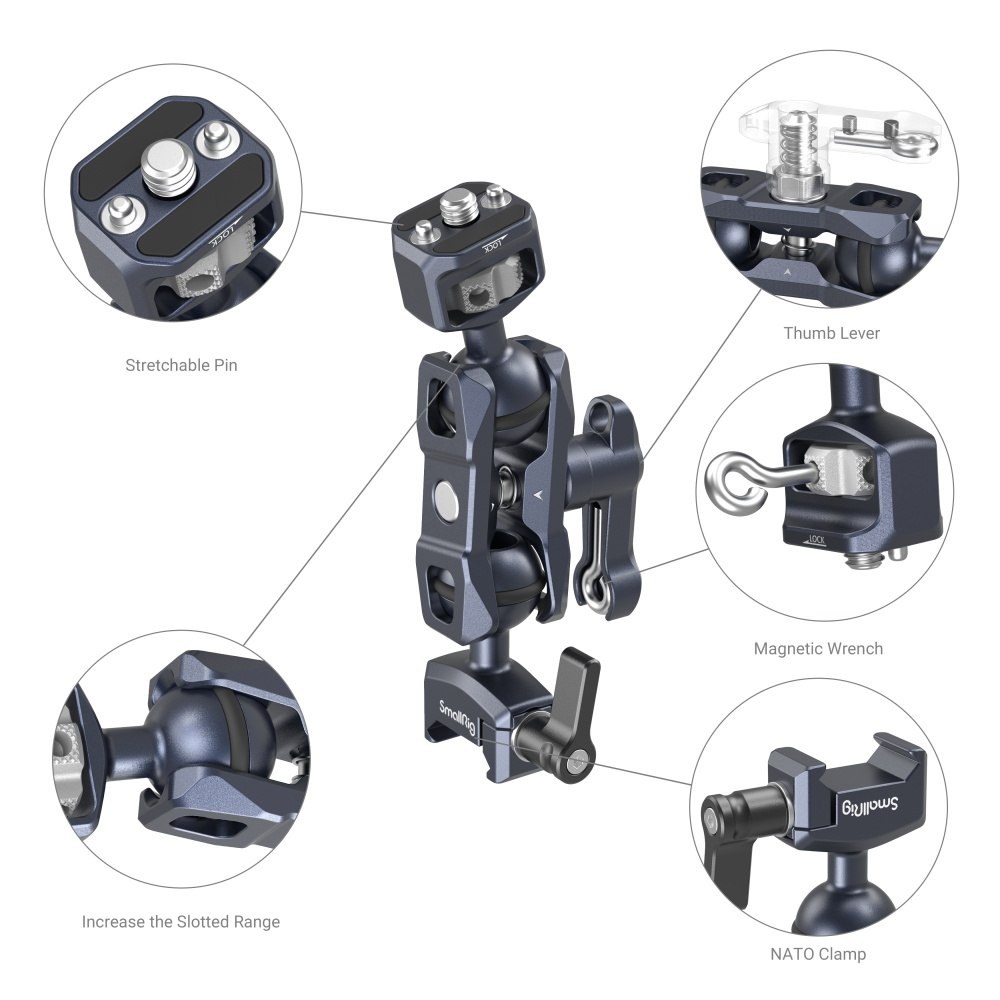 SmallRig Magic Arm Dual Ball Heads 3875 with NATO Clamp & 1/4
