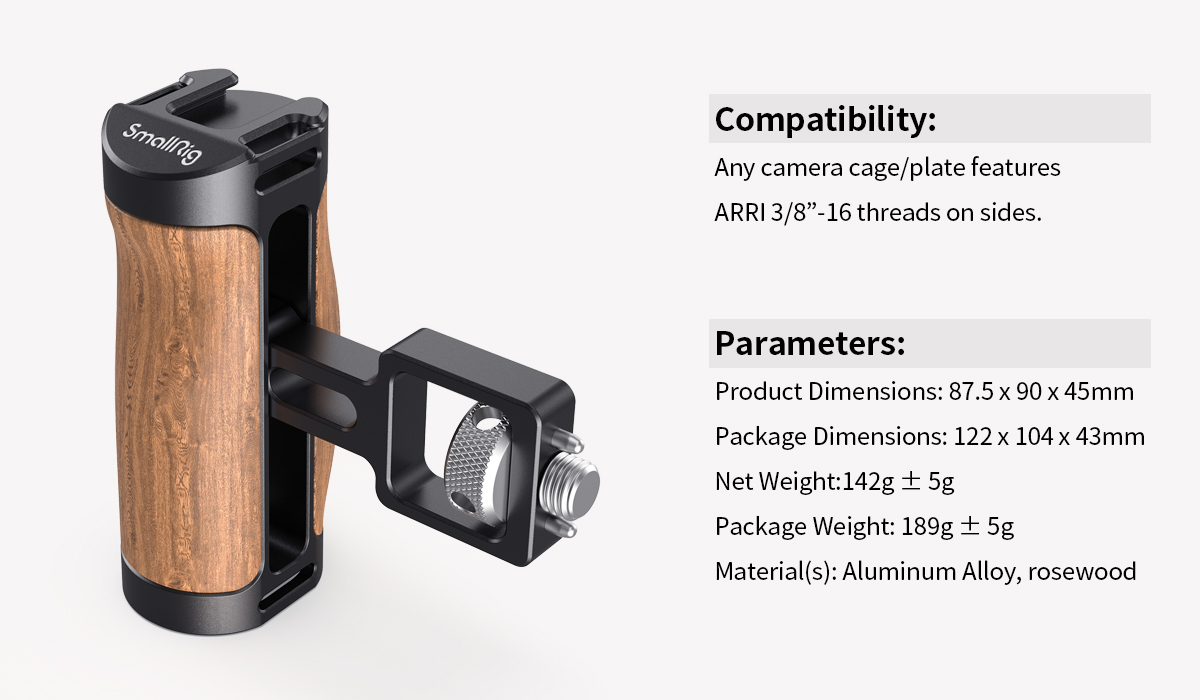 Wooden Mini Side Handle (ARRI-Style Mount) (Sh... | SmallRig