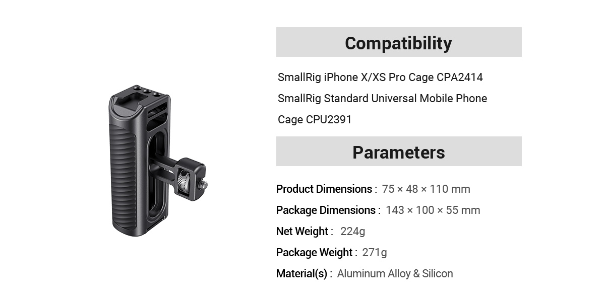 Aluminum Side Handle | Adjustable Phone Cage Grip | SmallRig