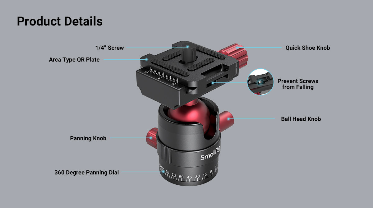 SallRig Tripod Ball Head 360 Degree Rotating Panoraic Ballhead With 1/4 Inch Quick Shoe Plate - View #10