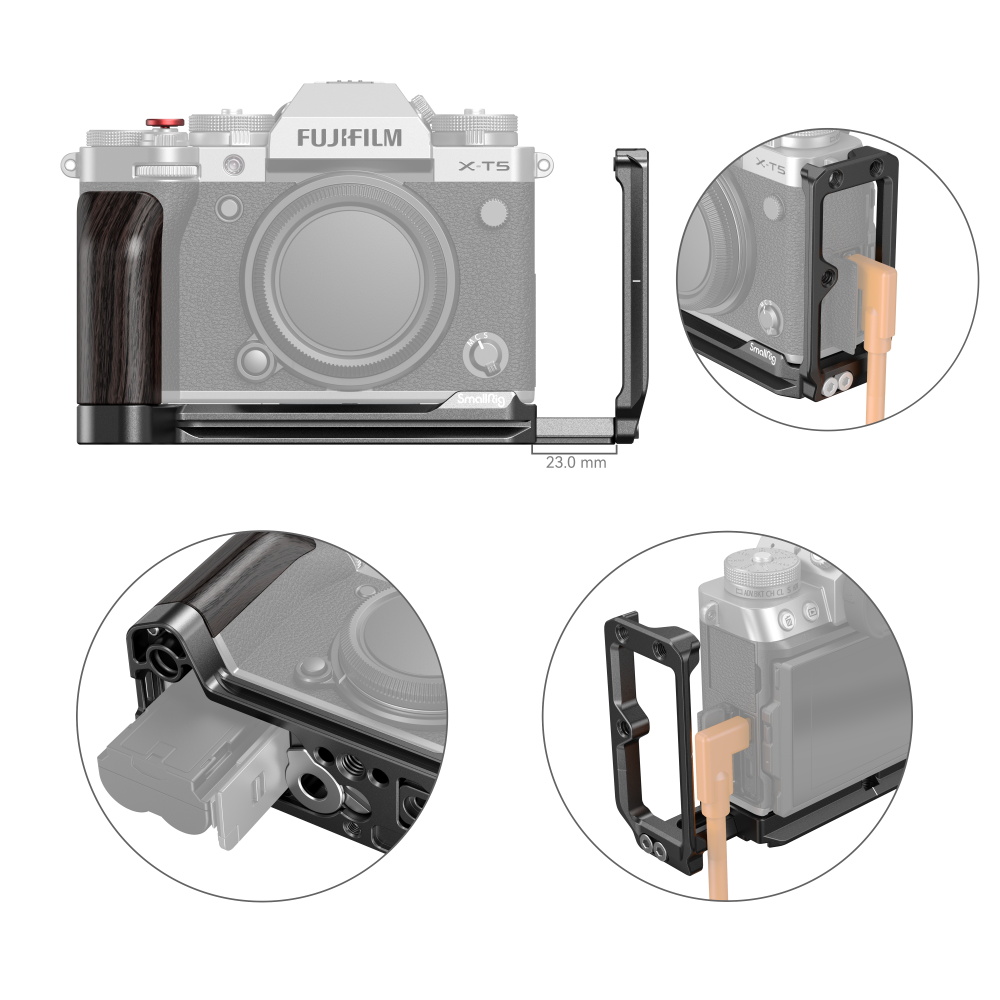 X-T5 L-Bracket | Arca-Swiss Plate | Ergonomic Wood Grip