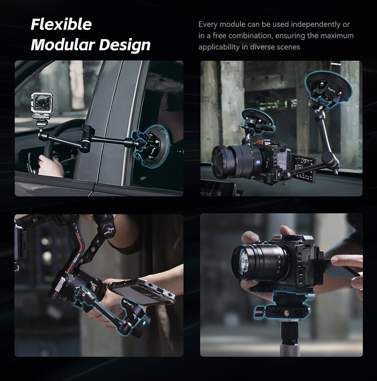 All-in-One 4-Arm Suction Cup Camera Mount Kit for Vehicle
