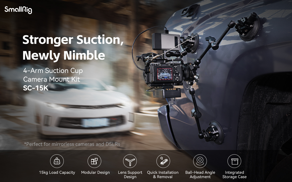 All-in-One 4-Arm Suction Cup Camera Mount Kit for Vehicle Shooting