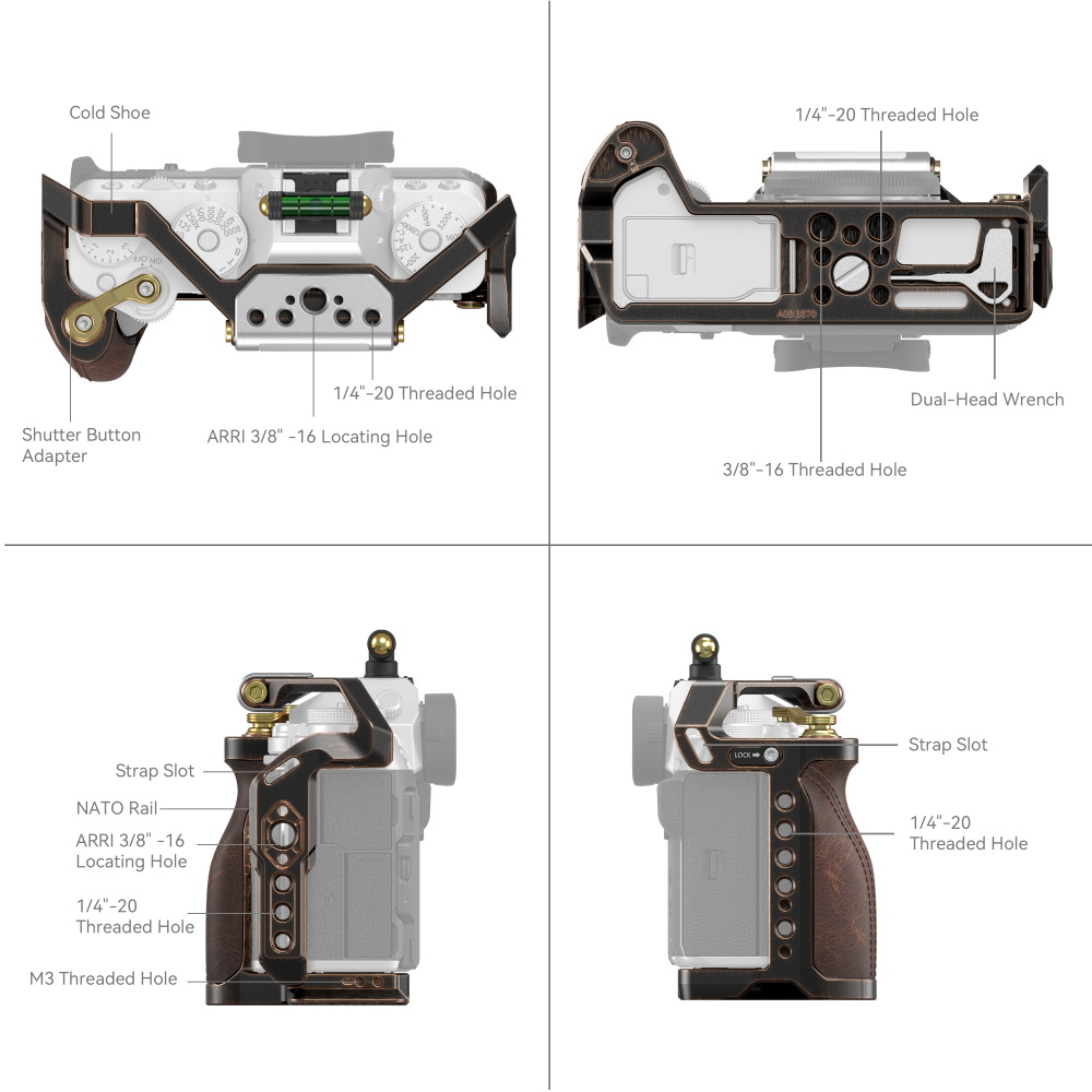 X-T5 Retro Camera Cage | Black, Bronze, Leather Grip