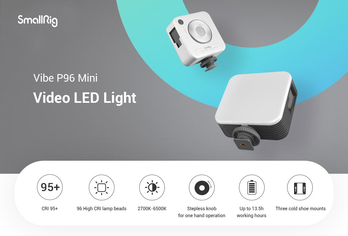 SMALLRIG P96 LED Videolamp Draagbaar - 96 LED's, 2700-6500K, 2200mAh Oplaadbaar Met Cold Shoe