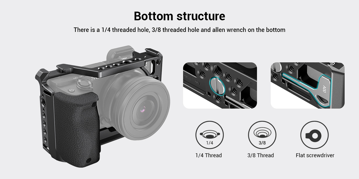 Camera Cage with Silicone Handle for Sony A6100/A6300/A6400