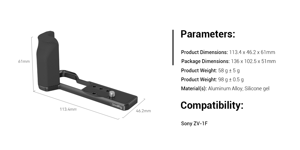 Camera Handle ZV-1F | Non-Slip Grip | 1/4