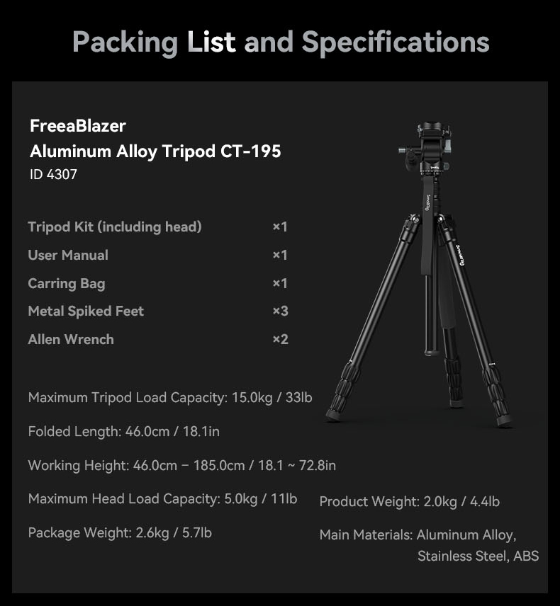 FreeBlazer Video Tripod CT-195 | Quick Switch & Monopod | SmallRig
