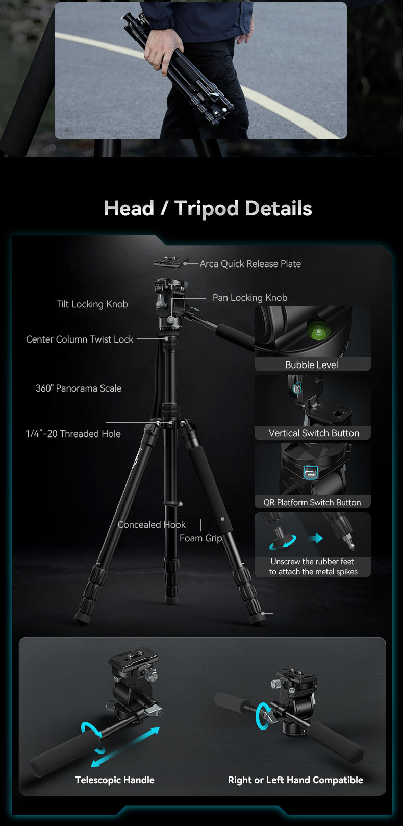 FreeBlazer Video Tripod CT-195 | Quick Switch & Monopod | SmallRig