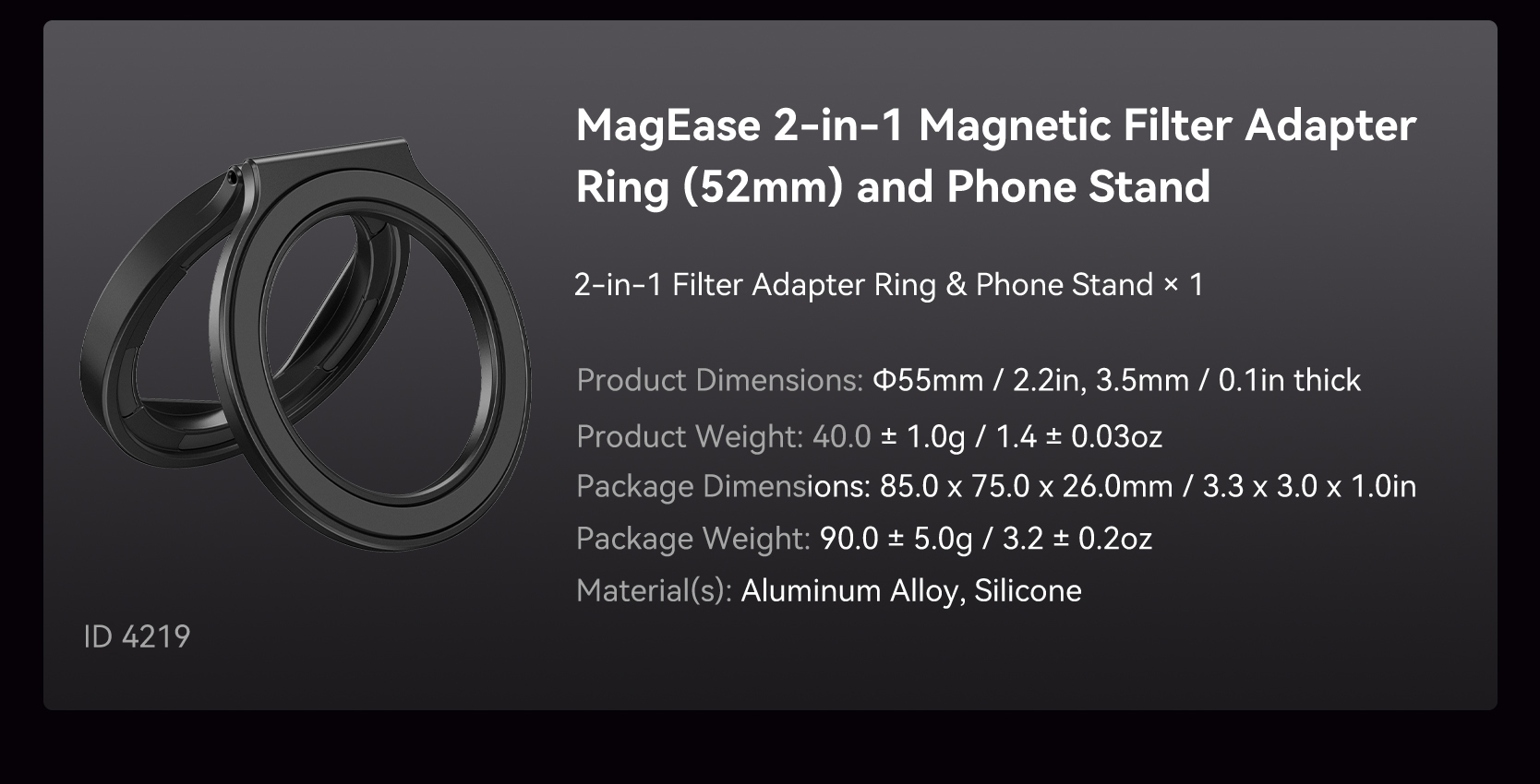 Magnetic Filter Adapter Ring (M Mount) 52mm Magnetic Filter Adapter Ring (M Mount) 52mm