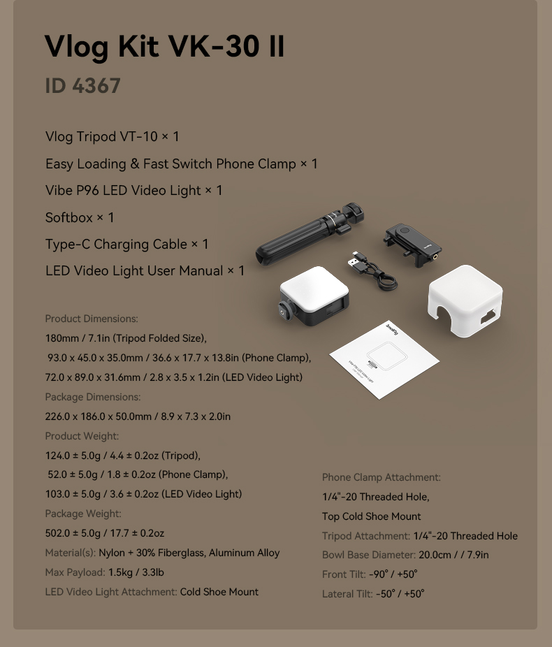 SmallRig VK-20 4364 Smartphone Vlog Tripod Kit | 2-in-1