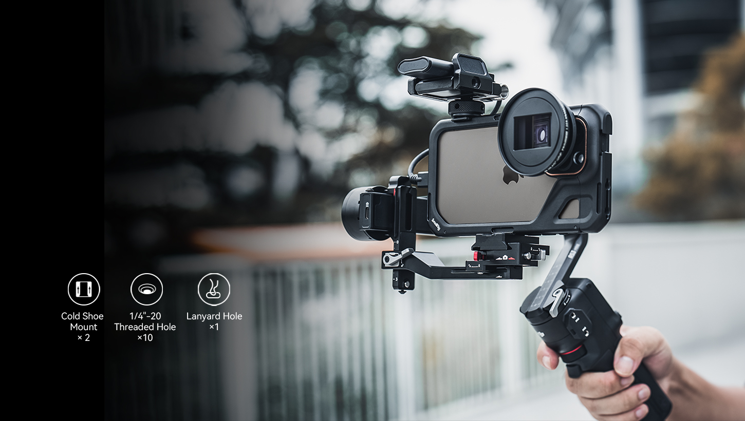 CATEGORY/Phone Rigs/Phone Cages iPhone 15 Pro Video Cage | M-Mount & MagSafe Rig | SmallRig-For Brands:Apple/For Models:iPhone 15 Pro/SKU:4396/Package Weight (kg):0.19/