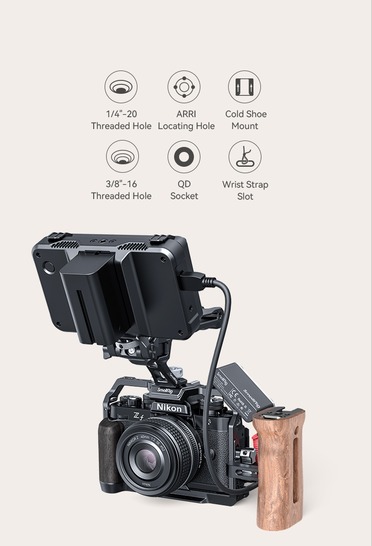 Nikon Z f Camera Cage | Wood Grip & Arca Plate | SmallRig