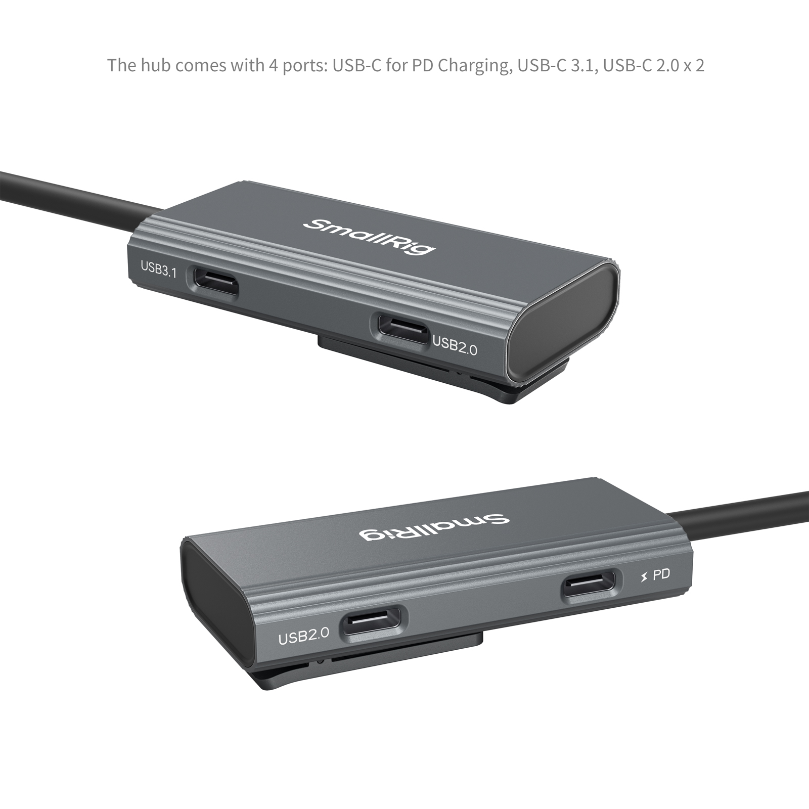 USB-C Hub 4-in-1 | 100W PD, 10Gbps 4K Video | Mount