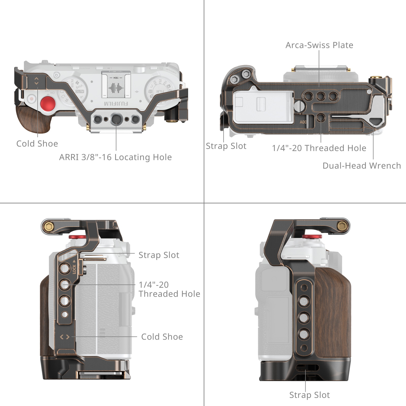 X-M5 Retro Camera Cage | Wooden Handgrip | Arca-Swiss Plate
