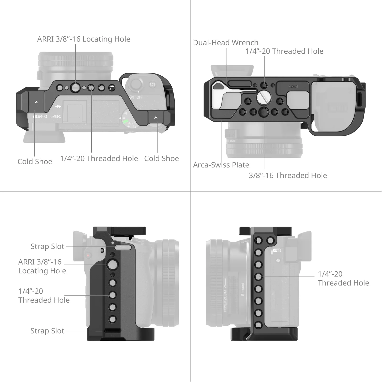 Category/Camera Cages/Sony Camera Cage for Sony A6100/A6300/A6400/A6500 | Arca-Swiss-For Brands:Sony/For Models:α6100、α6300、α6400、α6500/SKU:CCS2310C/