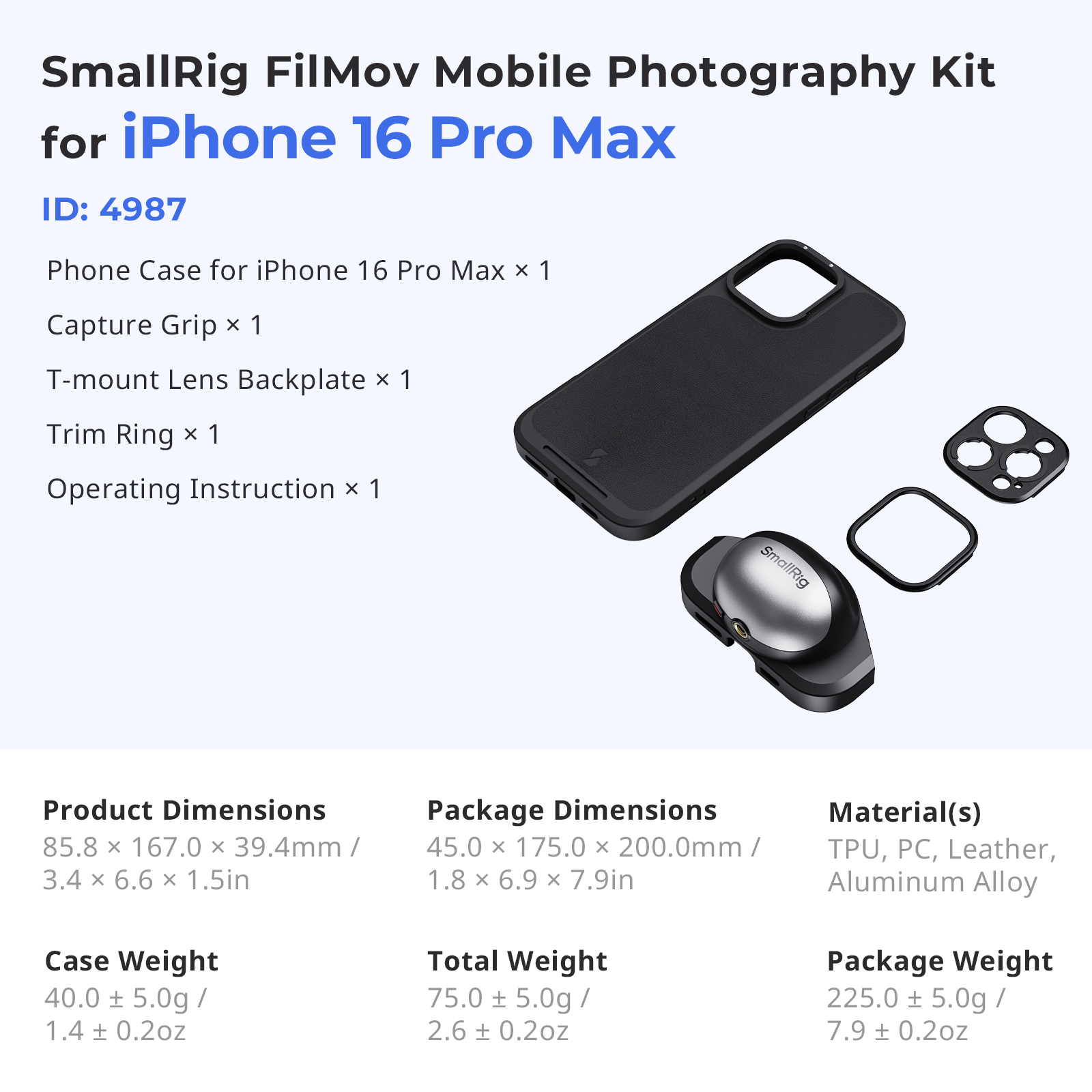 SmallRig FilMov iPhone 16 Pro Max用ケースキット FilMov Lightweight Photography Case Kit for iPhone 16 Pro⁄Pro Max