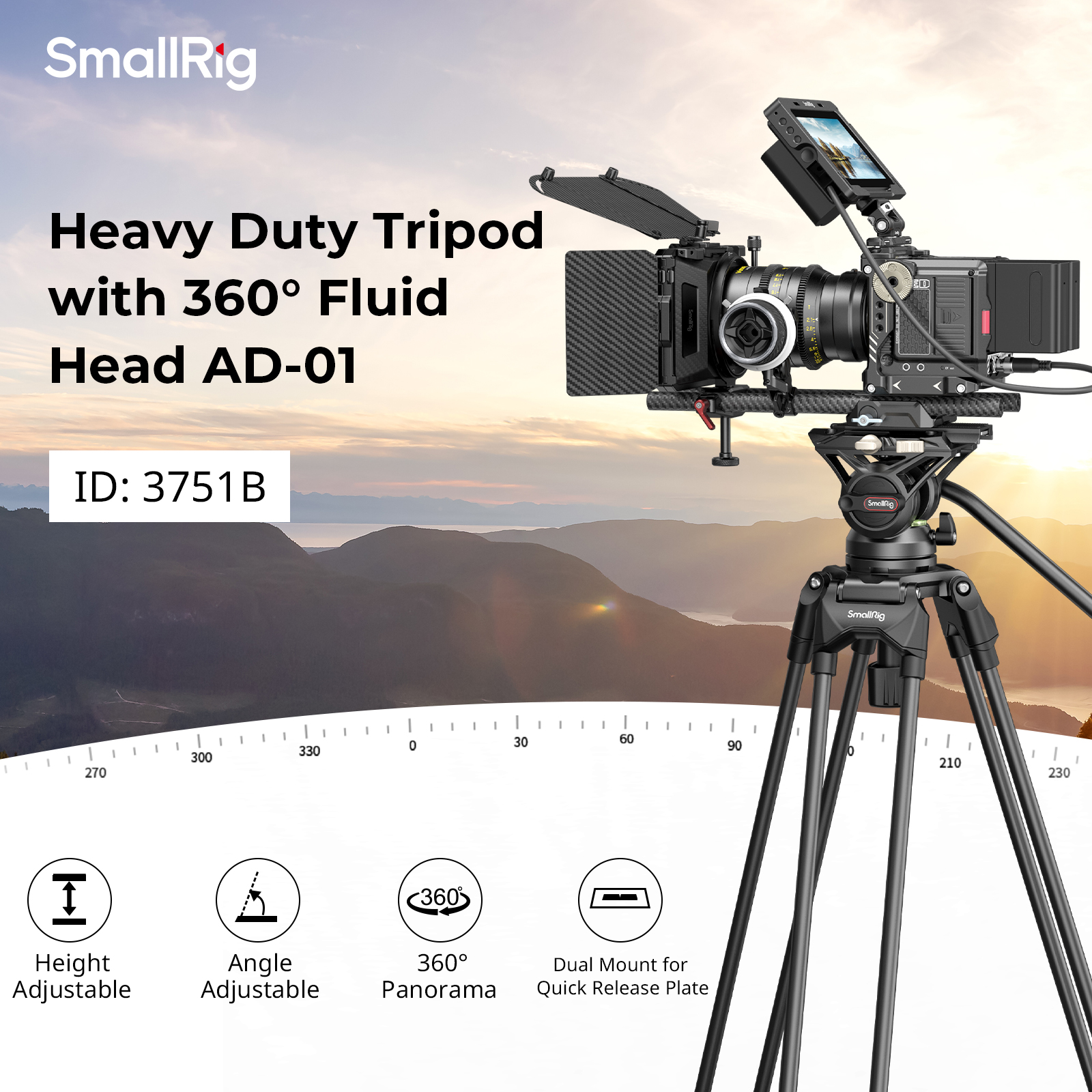 SmallRig Heavy-Duty Fluid Head Tripod AD-01 3751B – Professional Video  Tripod