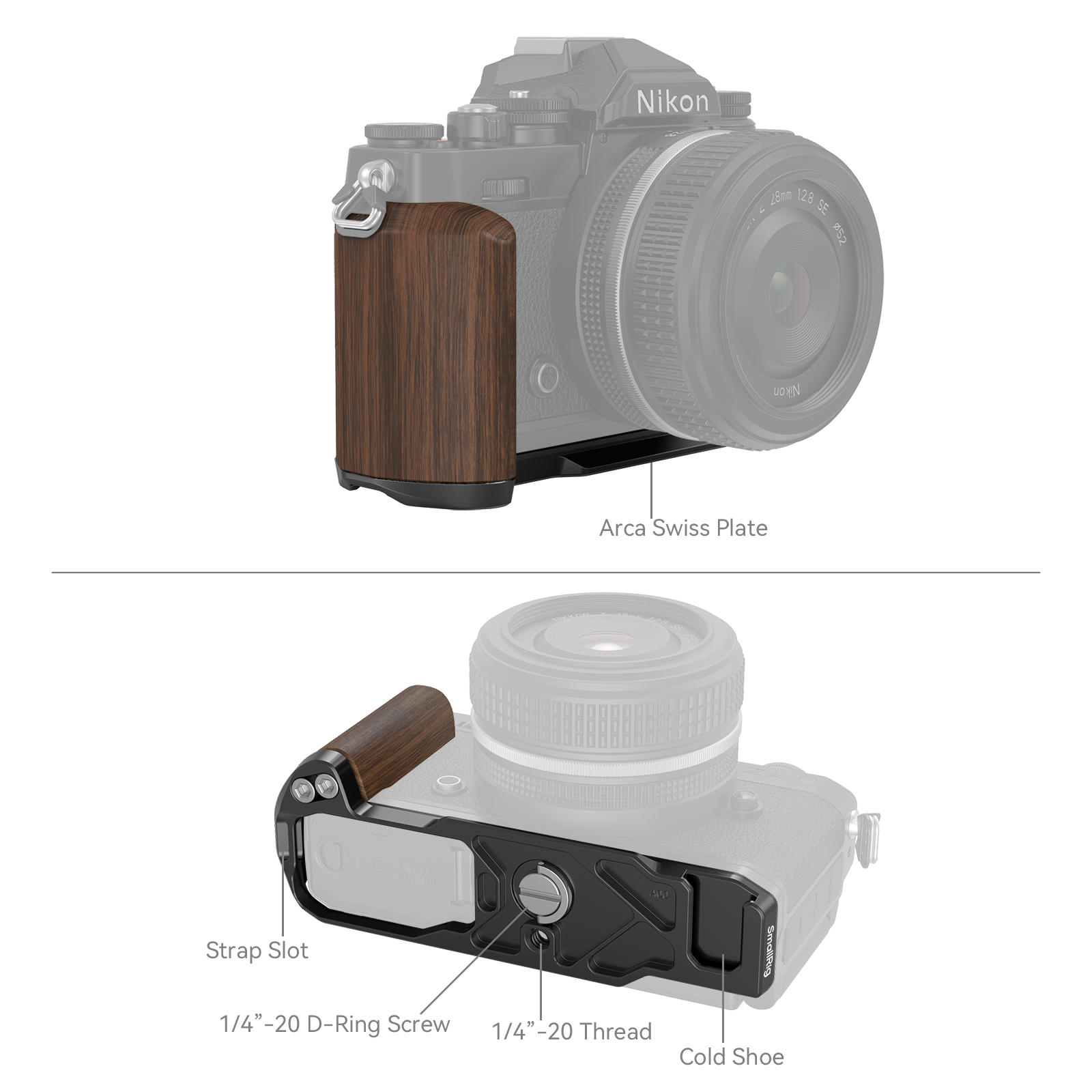 Nikon Z fc Wooden L-Grip | Arca-Swiss | Cold Shoe