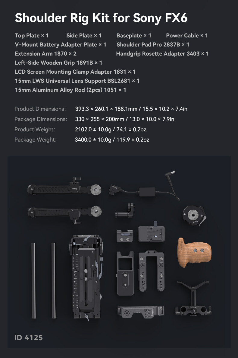 FX6 Shoulder Rig Kit | VCT-14 Cage | V-Mount | Ergonomic Pad