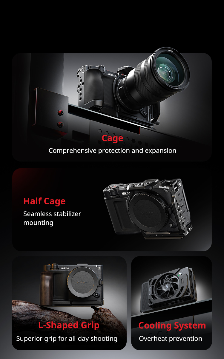 Nikon ZR用HawkLockケージキット：フルケージ、ハーフケージ、V