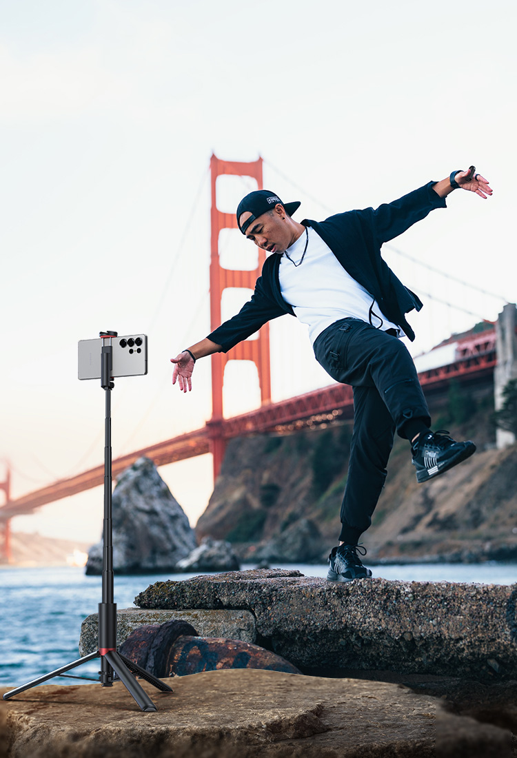 Auto-Open Selfie Tripod ST30 Lite Black | Phone Stand Remote