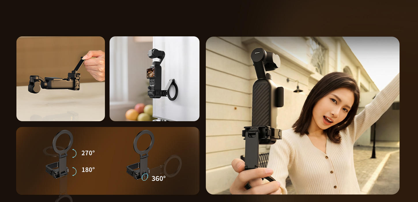 Kategori/Montaj Braketleri/Masa&uuml;st&uuml; Braketleri DJI Osmo Pocket 4 / 3 i&ccedil;in MagSafe &Ouml;zellikli Manyetik Montaj Aparatı - Markalar: DJI / Modeller: Osmo Pocket 3, Osmo Pocket 4 / &Uuml;r&uuml;n Kodu: 6004