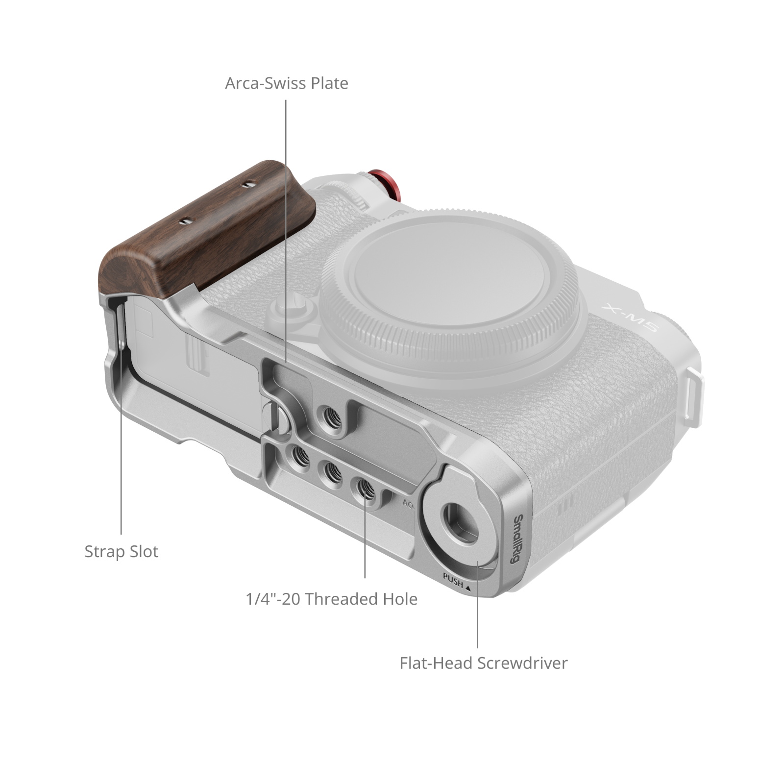 FUJIFILM X-M5 L-Plate | Wood Handle | Arca-Swiss QR