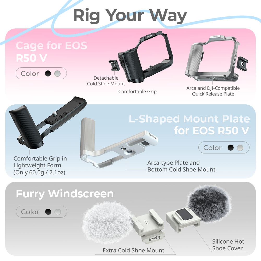 SMALLRIG R50 V Camera Cage Voor Canon R50V - Ergonomische Grip, Arca QR Plate En Verticale Shoot Optie