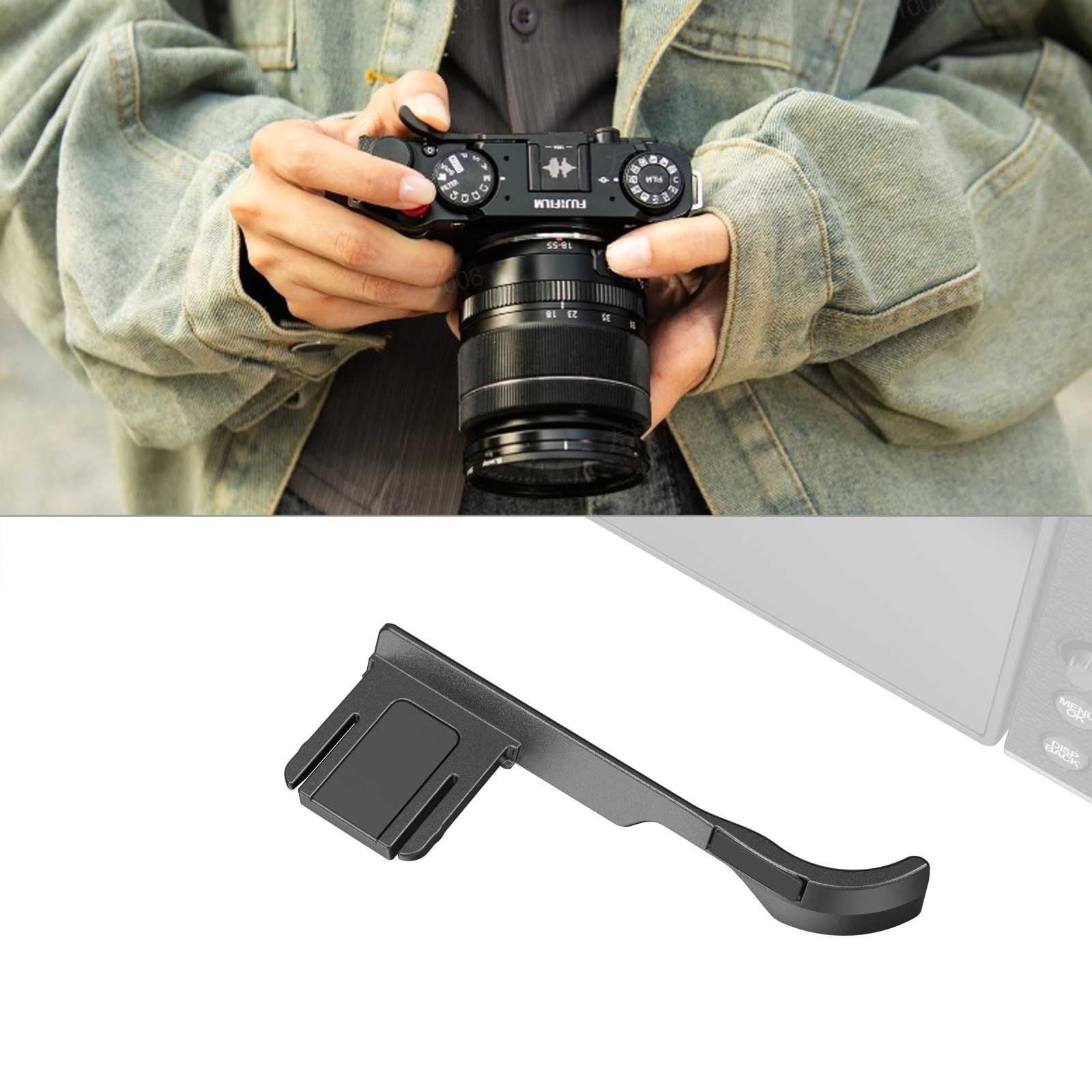 Black Thumb Grip for X-M5 | Ergonomic | Hot Shoe Cover
