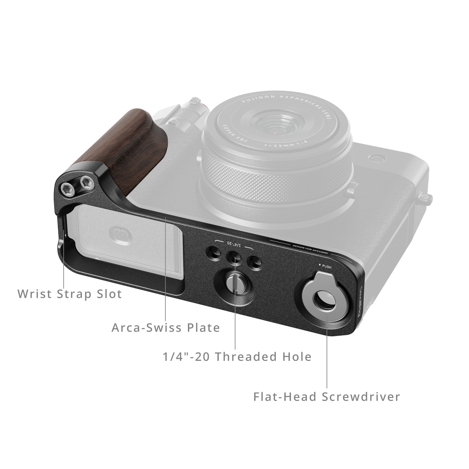 FUJIFILM GFX100RF用木製ハンドル付きL字型マウントプレート