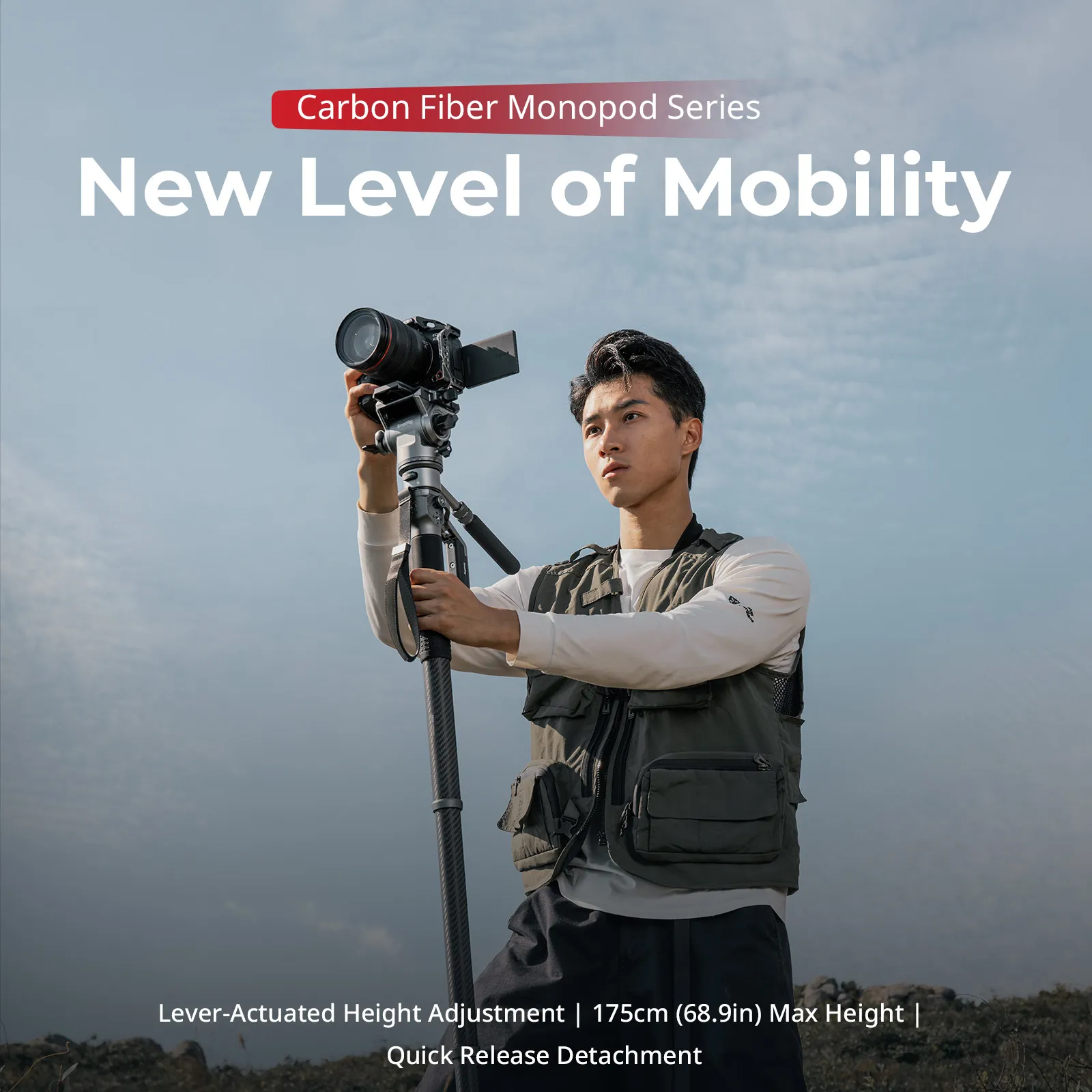 CATEGORY/Tripods/Video Tripods Carbon Fiber Monopod Tripod (175cm Height, 5kg Load, 2.5kg Weight) with Fluid Head for Video-SKU:5565/Material(s):Carbon Fiber，Aluminum Alloy/Tripod Load Capacity:15kg / 33.07 lb/Head Load Capacity:5kg / 11.02 lb/