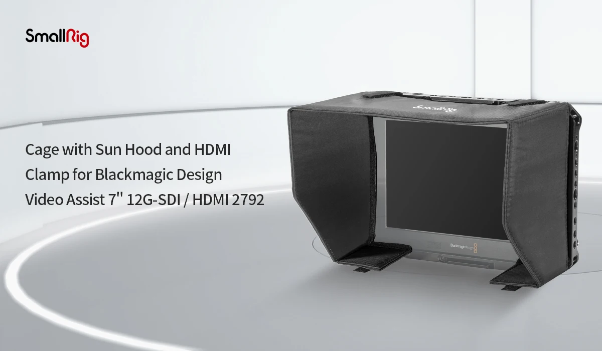 Cage with Sun Hood and HDMI Clamp for Blackmagic Design
