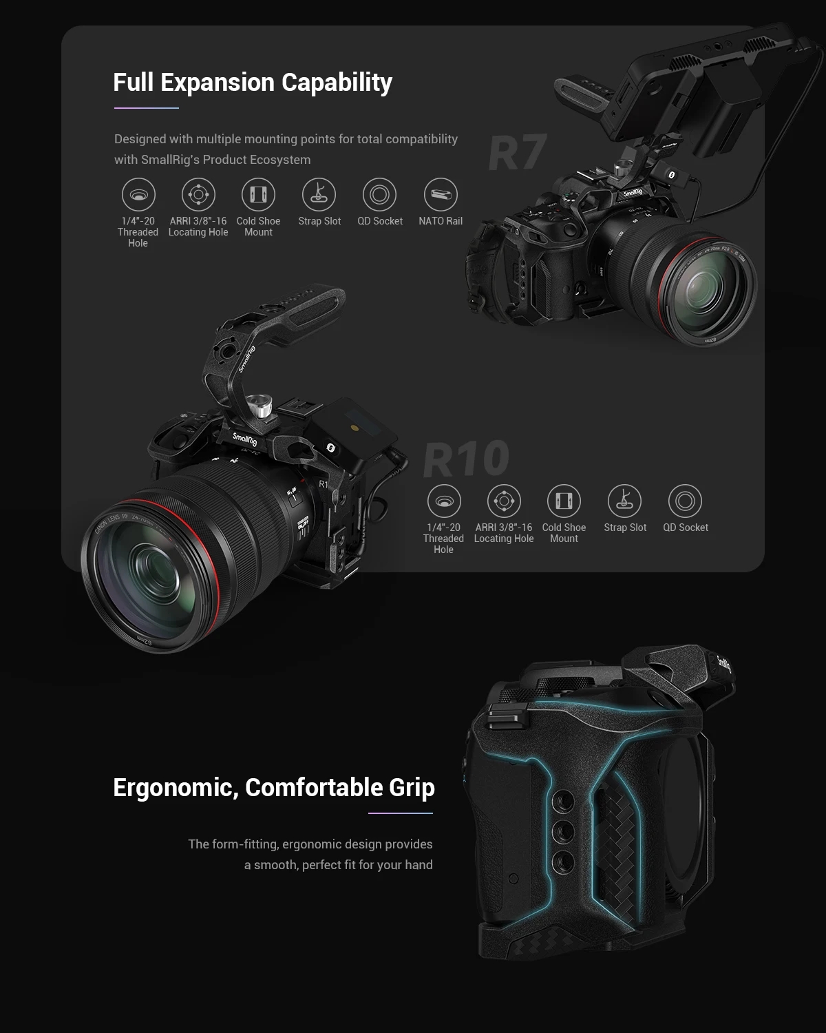 Black Mamba Camera Cage for R10 | 3-Point Lock | Arca-Swiss