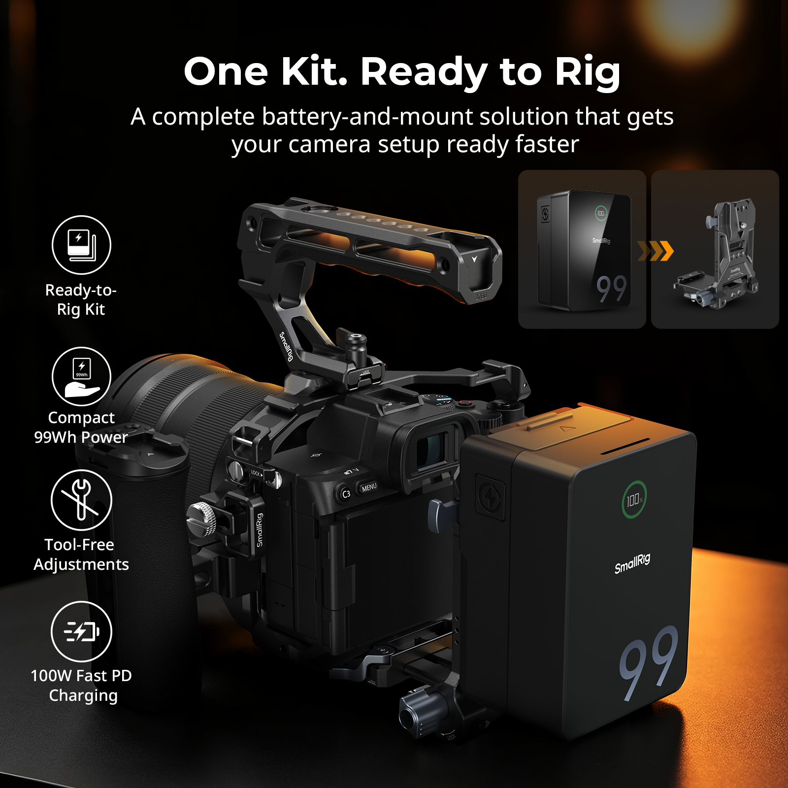 SmallRig VB99 Pro Mini V-Mount Battery 99Wh 100W Black