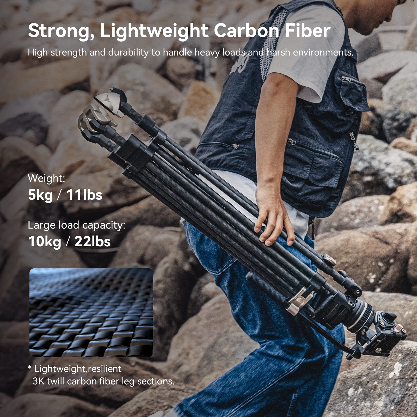 Carbon Fiber Tripod | Heavy-Duty Fluid Head Kit | SmallRig