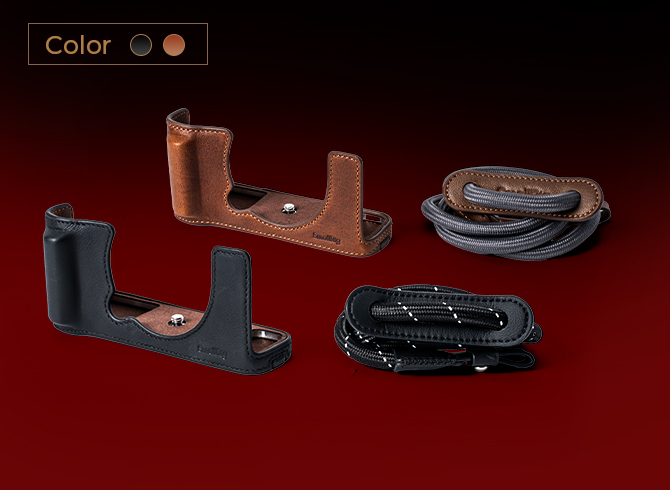 X-E5 Camera Half Case | Leather, Grip | Black, Brown