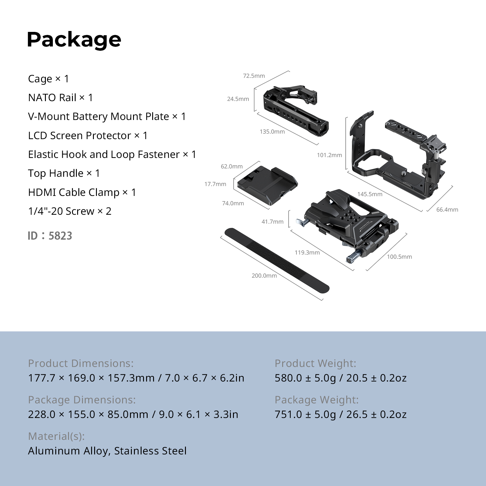 SMALLRIG Kooi voor Sony FX30 FX3 met HDMI-kabelbinder, klassiek glanzend zwart oppervlak, koude kam en NATO-rail inbegrepen, modulair design, compatibel met de originele XLR-handgreep - 4183