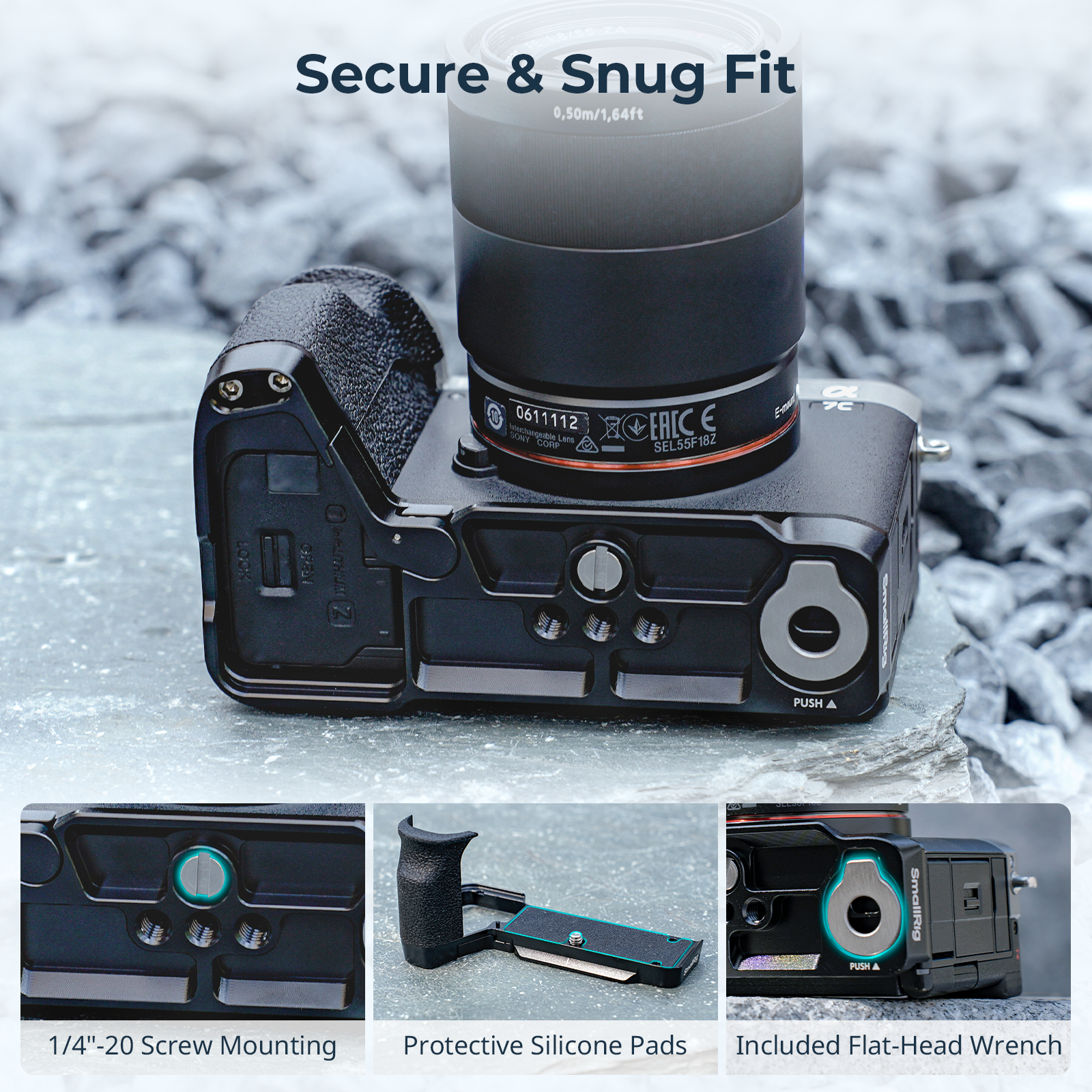 Sony A7C II/A7CR用ハンドル付きL型マウントプレート：木製/シリコン