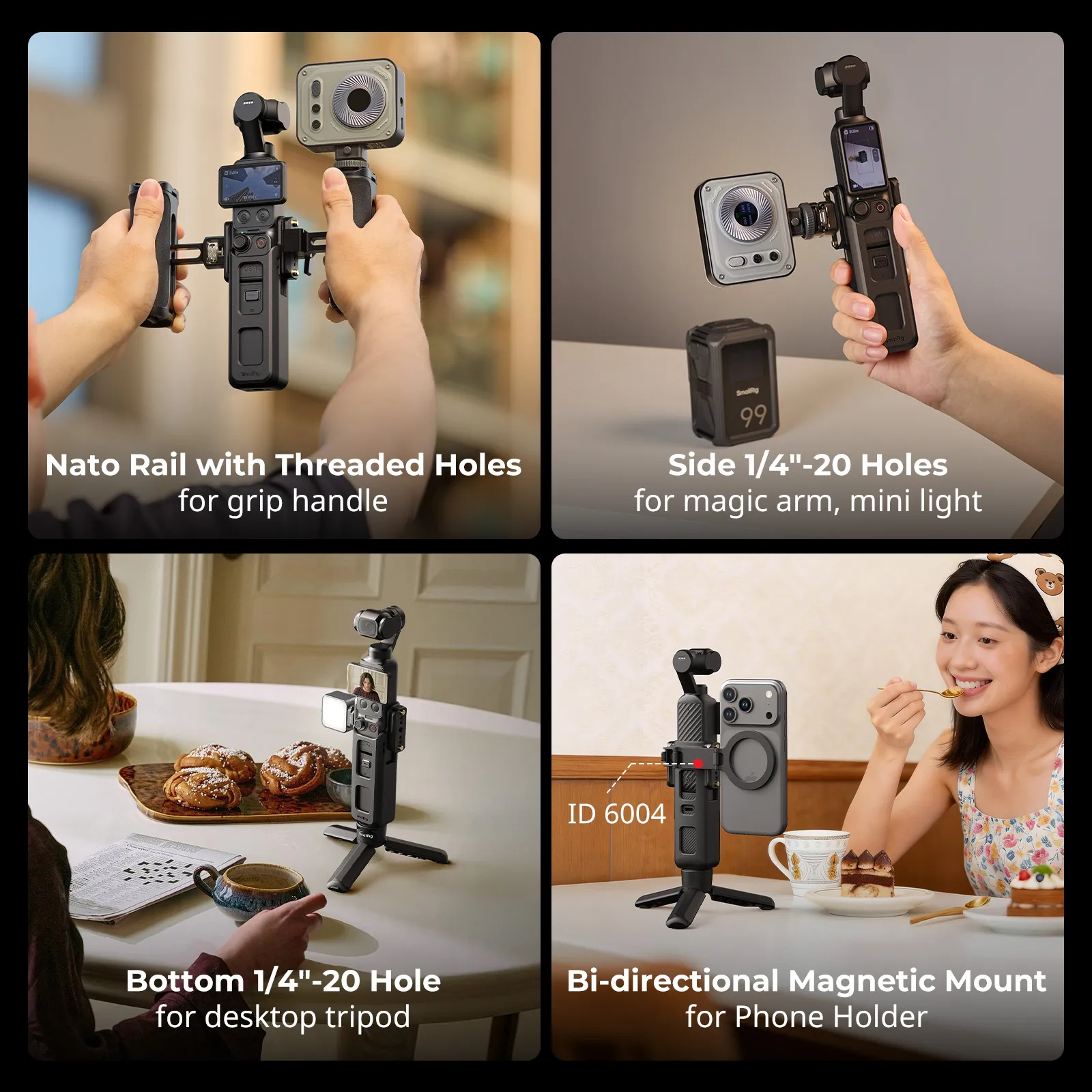 Category/Action Camera Kit/DJI Expansion Adapter Cage for DJI Osmo Pocket 4 / 3 | SmallRig-For Brands:DJI、Xtra/For Models:Osmo Pocket 3 、Osmo Pocket 4、Muse、Osmo Pocket 4P/SKU:6006/
