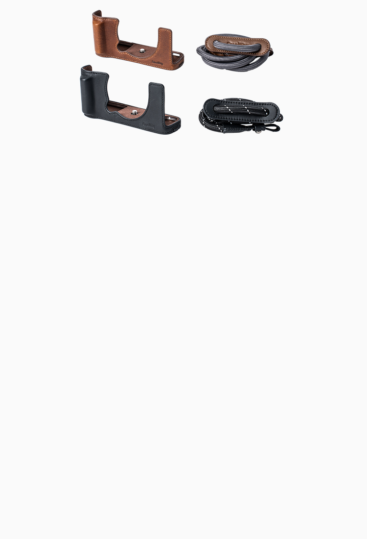 X-E5 Camera Half Case | Leather, Grip | Black, Brown