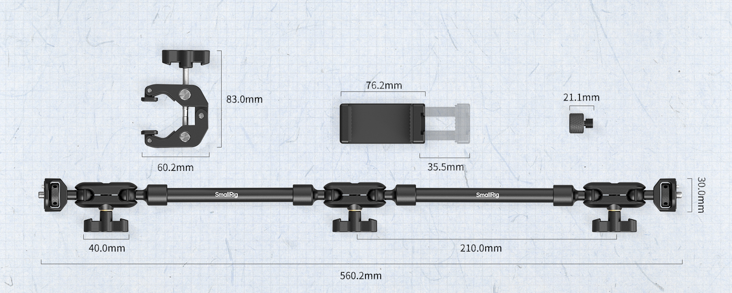 Category/Mounting Brackets/Magic Arms SmallRig 4766 | Desktop Shooting Magic Arm with Crab Clamp Kit-SKU:4766/Package Weight (kg):0.4/