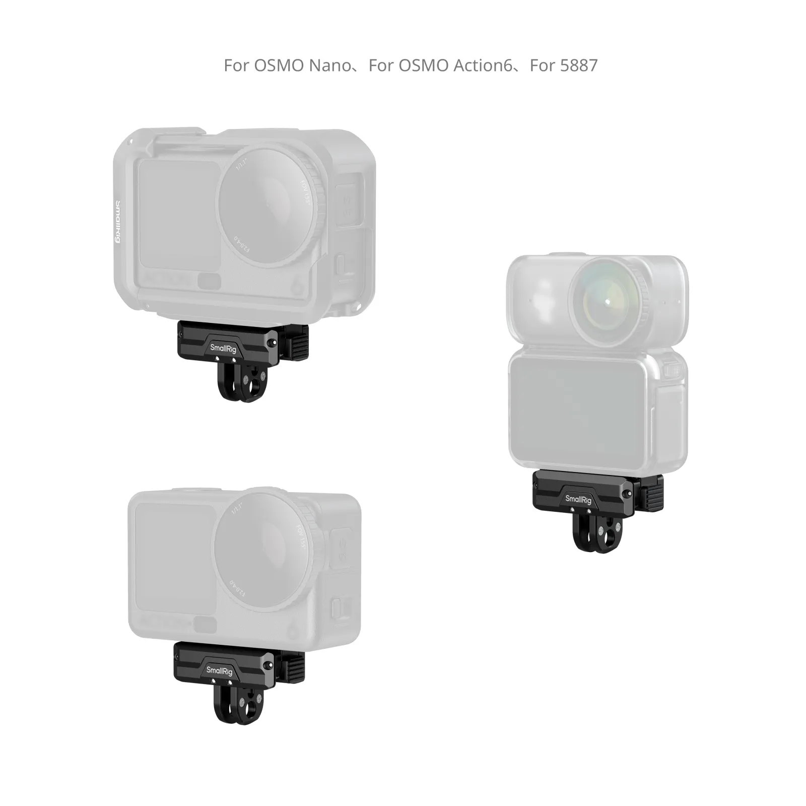 Category/Mounting Brackets/Monitor Mounts Dual-Mount Support for DJI Action Cameras 5890-For Brands:DJI/For Models:DJl Action 2、Osmo Action 2、Osmo Action 3、Osmo Action 3、Osmo Action 4、Osmo Action 5 Pro、Osmo Ac