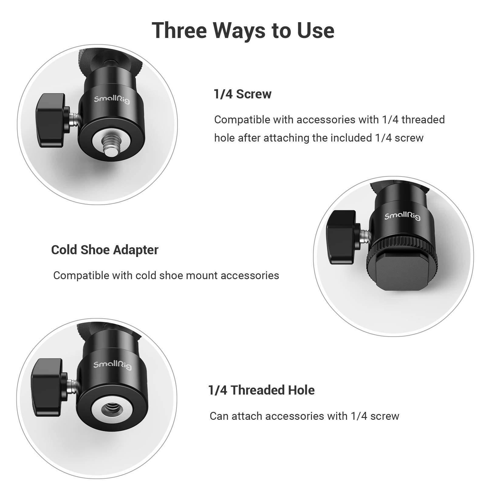 thumbnail image 2 of NEEWER Light Stand Mount Adapter With Cold Shoe And 1/4" Screw Mini Ball Head, Reversible Mounting Plate For Camera Monitor Ring Light, Fits Flat Head Light Stand/Boom Arm/C Stand, Max 2 of 9