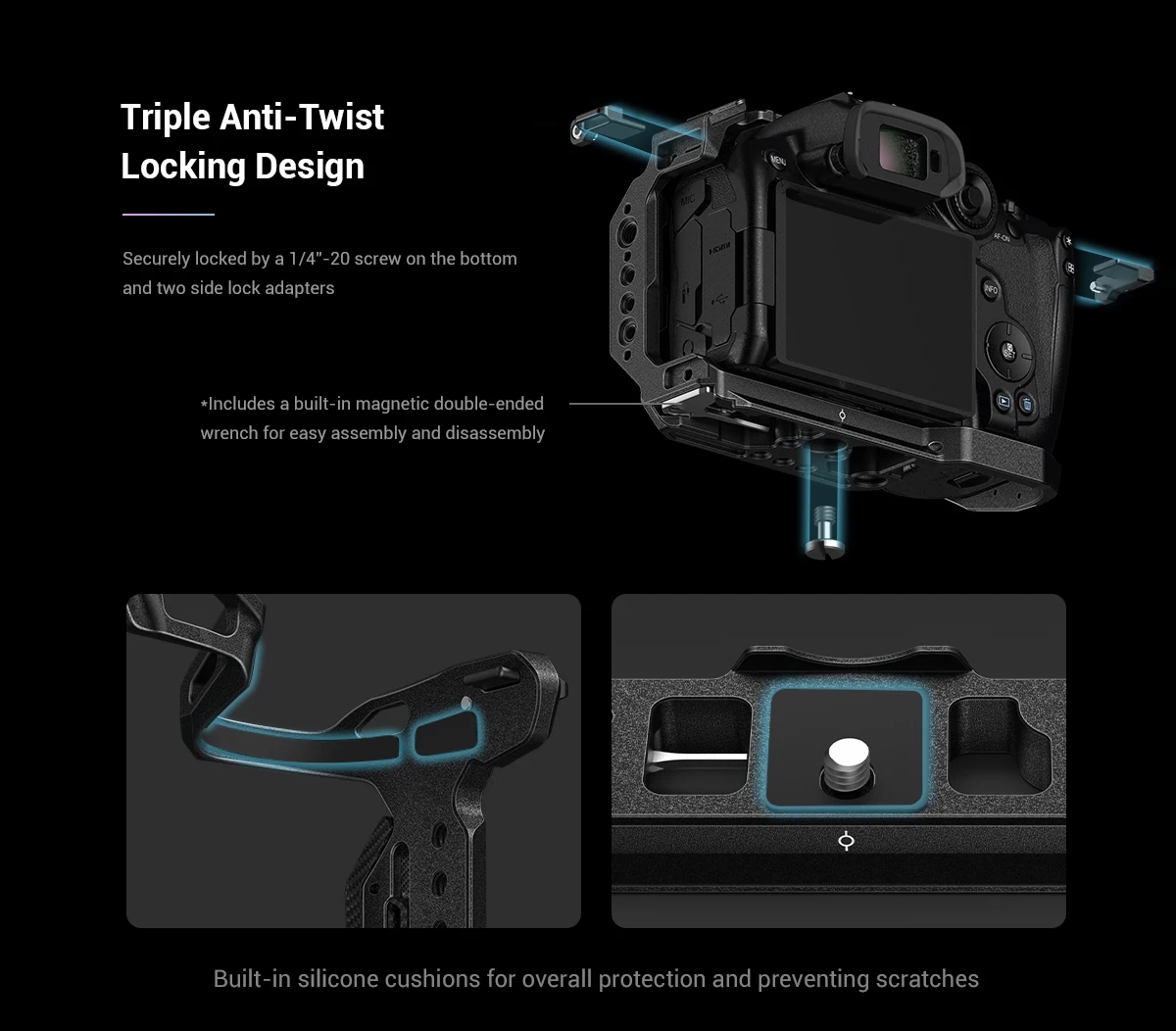 Black Mamba Camera Cage for R10 | 3-Point Lock | Arca-Swiss
