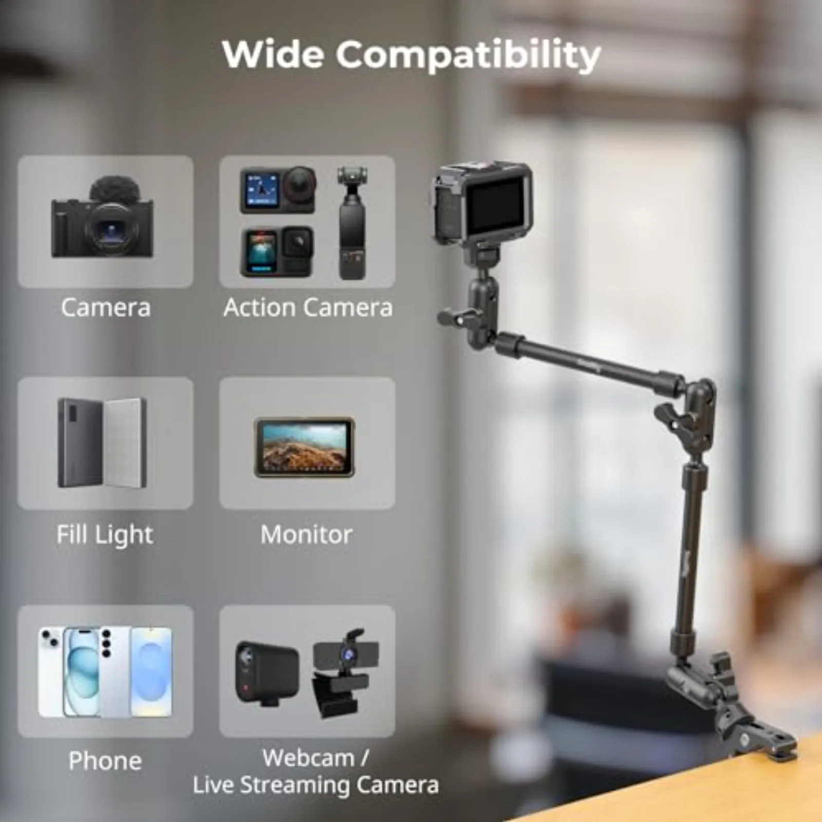 Category/Mounting Brackets/Magic Arms Desktop Magic Arm Kit | Phone, Monitor, Mic Mount-SKU:4766/Package Weight (kg):0.4/